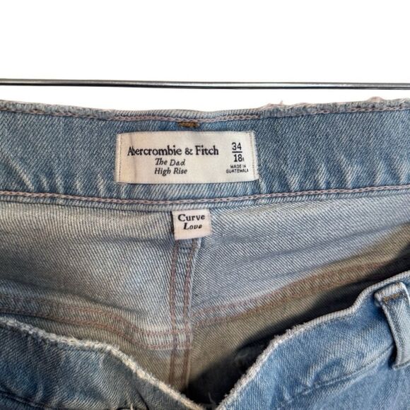 ABERCROMBIE The Dad High Rise Light Wash Asymmetrical Criss Cross Jeans, 34/18R - Picture 3 of 14